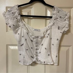 with jean floral corset top